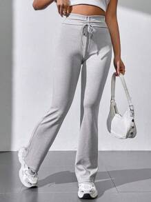 SHEIN Unity Women's Tie Front Flared Pants - Grey - View 1