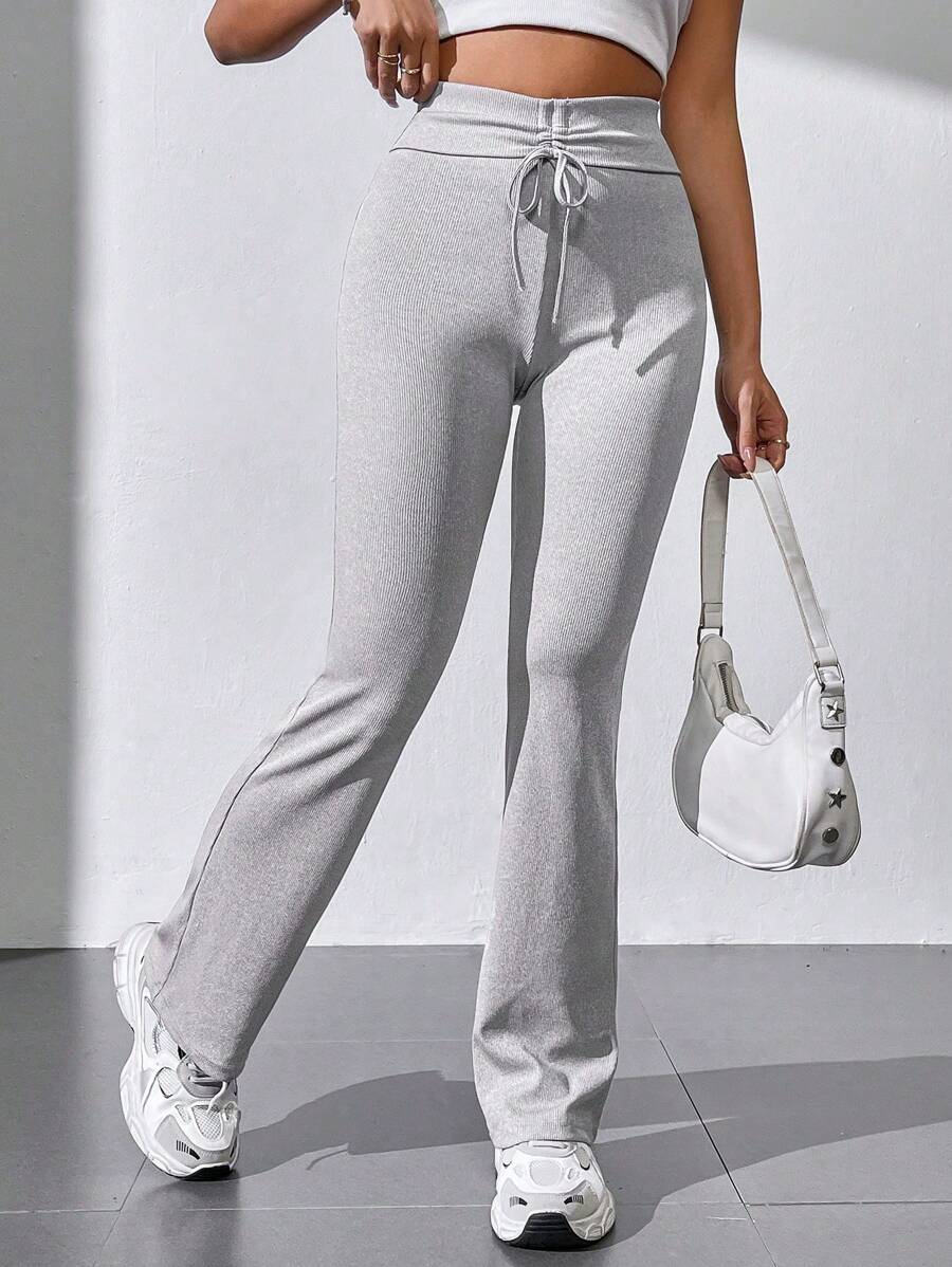 SHEIN Unity Women's Tie Front Flared Pants - Grey - View 1