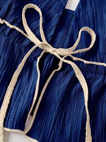 SHEIN Unity 女士紋理對比邊飾頸式上衣 - 寶藍色 - 查看 6