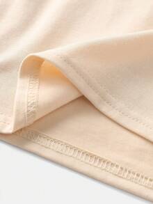 SHEIN Bộ áo thun cổ tròn họa tiết chữ Tween Loose Fit + quần short - Màu Khaki - Xem 13