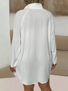 EMERY ROSE Plus Solid Button Front Blouse Women Shirt Fall Cloth For Women - White - View 2