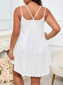 加大孔眼刺绣生菜边吊带睡衣睡裙