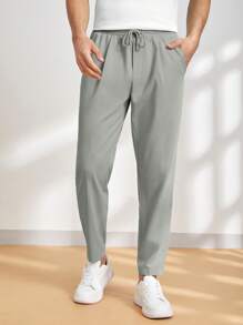 Manfinity VCAY Men's Drawstring Waist Tapered Woven Pants With Pockets - Blue - View 5