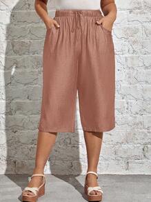 EMERY ROSE Plus Size Women's Elastic Waist Pants With Pockets - Dusty Pink - View 5