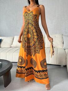 SHEIN LUNE Của phụ nữ Hoa In Thêm dài Dải mỏng Đầm - Màu vàng - Xem 6