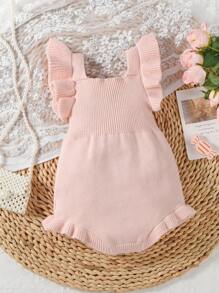 Đứa bé gái Viền Ruffle Đan Áo liền quần chặt Without Tee - Hồng - Xem 2