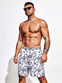 Surfspeed Pantalones Cortos De Playa Con Cordón Elástico Y Diseño Floral Para Hombres De Talla Grande - Multicolor - Ver 4