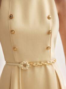 MOTF PREMIUM BUTTON DETAIL SOLID DRESS - Yellow - View 3