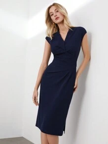 BizChic Women's Pleated Slim Bodycon Dress Work Dress - Navy Blue - View 1