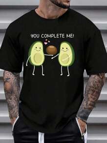 Men'S Cartoon Avocado Printed Short Sleeve T-Shirt - Black - View 1