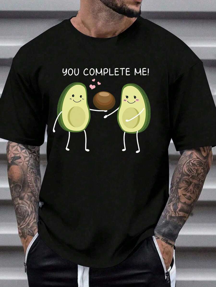 Men'S Cartoon Avocado Printed Short Sleeve T-Shirt - Black - View 1