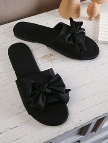 黑色蝴蝶結裝飾，舒適多用途女式平底涼鞋 - 黑色 - 查看 5