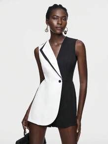 Maija 女士色塊無袖連身褲 - 黑與白 - 查看 7