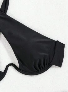 Swim Basics Conjunto de bikini de unicolor con soporte de acero incorporado para damas, conjunto de bikini de dos piezas con talle alto y aros, traje de baño, atuendo de playa, vacaciones de verano, playa de verano