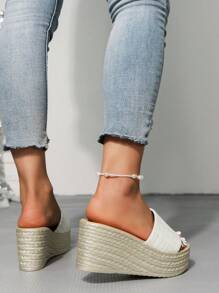 Giày sandal đế dày thêu họa tiết nhiều màu sắc phong cách Bohemian cho ngày lễ bên bờ biển - trắng - Xem 5