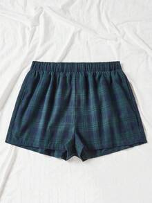 SHEIN EZwear 大尺碼女款藍色與綠色格紋梭織短褲 - 彩色 - 查看 2