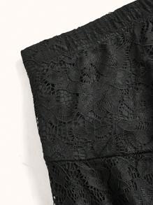 ROMWE PUNK Plus Size Lace Pleated Fashionable Skirt, School Fall - Black - View 3