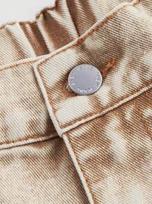 SHEIN MOD Plus Size Plain Fold Pleated Denim Shorts - Khaki - View 3