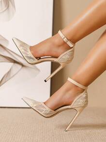 Fall/Winter 2025 New Arrival Women's Black Stiletto Heels With Lace Details, 2024 Collection, Elegant, Women Pumps, Elegant - Apricot - View 5