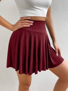 Chiquease Ladies' Solid Color Skirted Shorts With Pockets - Burgundy - View 6