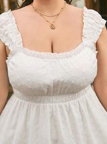 Dreamara Plus Size Sleeveless Ribbed Dress With Frill Trim Detail - White - View 5