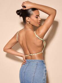 SHEIN BAE Zebra Striped Backless Cami Top - Lime Green - View 2