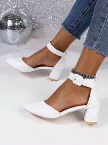 Giày sandal nữ đế dày, khoét lỗ, thoải mái, có khóa cài, kiểu dáng thanh lịch, thích hợp cho trang phục cưới. - trắng - Xem 5