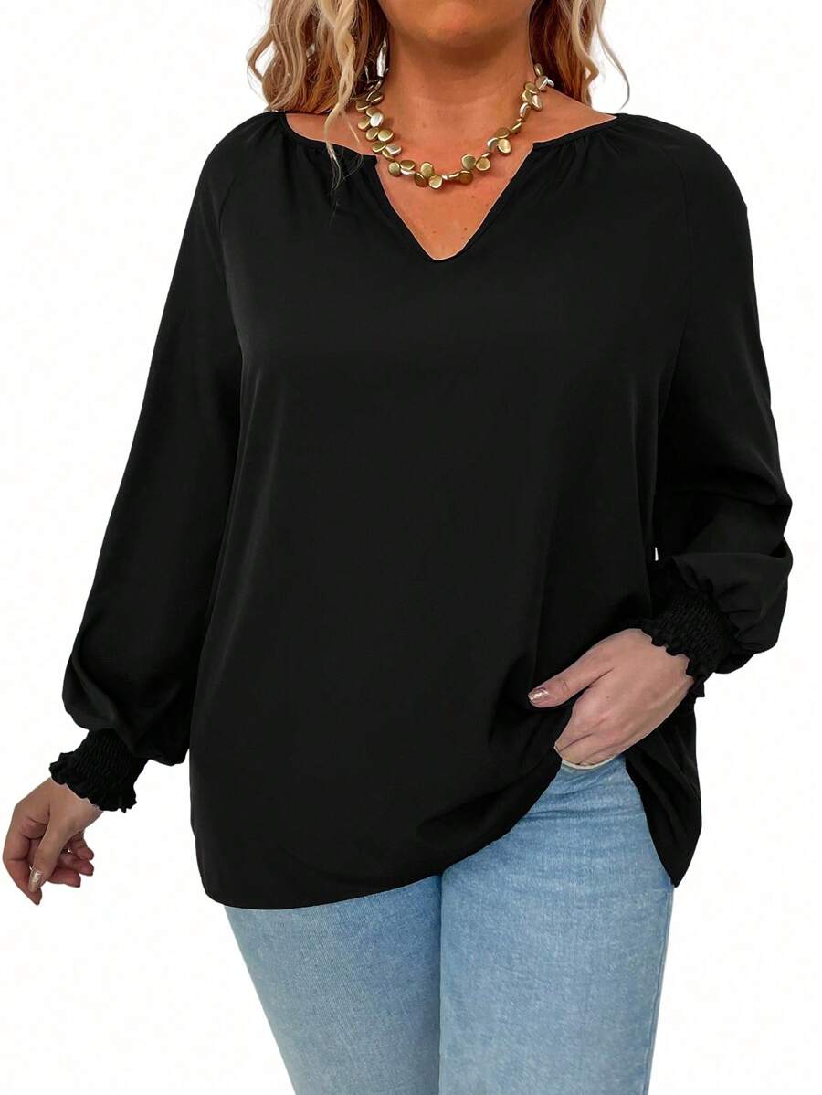 SHEIN LUNE Karbowany dekolt Rozkloszowany Rękaw Topy