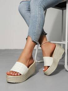 Giày sandal đế dày thêu họa tiết nhiều màu sắc phong cách Bohemian cho ngày lễ bên bờ biển - trắng - Xem 4