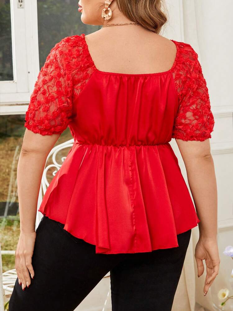 Plus Size Women's Raglan Short Sleeve Shirt With Knot Peplum Top