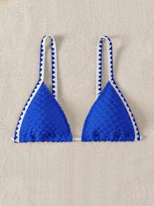 Swim Vcay Summer Beach Women's Striped Animal Print Bikini Top - Royal Blue - View 3