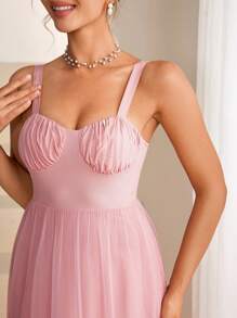 SHEIN Belle Ladies' Pleated Mesh Cami Dress