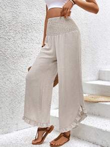 SHEIN VCAY Women's High Waist Wrap Front Wide Leg Pants - Khaki - View 4