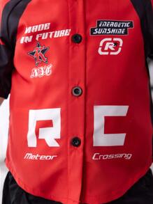 仿復古賽車風格拼色短袖t恤,印有字母圖案,街頭風格時尚,適合寶寶男孩 - 彩色 - 查看 8