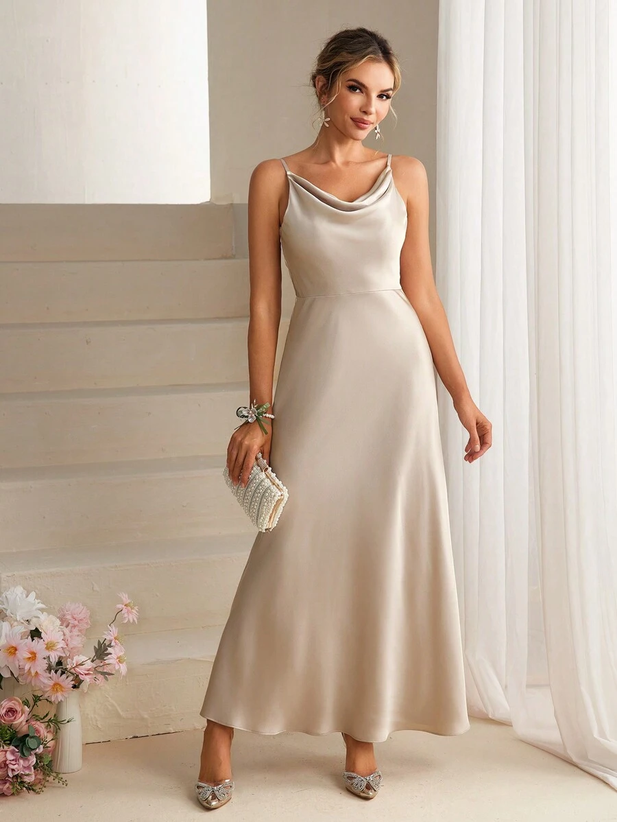 SHEIN Belle Women's Elegant Bridesmaid Gown Long Dress - Apricot - View 1