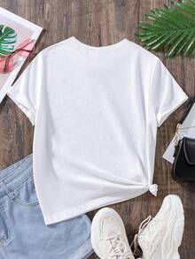 Tween女童復活節兔子和牡丹印花t恤 - 白色 - 查看 2