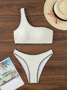 SHEIN Swim Color-Block Contrast Binding Two-Piece Bikini Set, Summer Beach - Beige - View 1