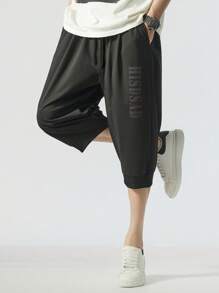 Pantalones Capri Holgados Con Letra Impresa De Talla Grande Para Hombres, Perfectos Para La Primavera Y El Verano - Negro - Ver 3