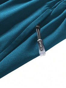 Men Drawstring Waist Zipper Pocket Shorts - Blue - View 3