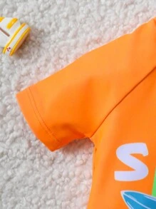 Em bé Con trai Lá thư & Cây cọ In Ngắn tay Đồ bơi Và Quần bơi Trunk , Bộ đồ tắm bờ biển Mùa hè Kỳ nghỉ - trái cam - Xem 3