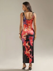 SHEIN Unity Sleeveless Knitted Digital Printing Dress - Black - View 2