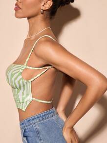SHEIN BAE Zebra Striped Backless Cami Top - Lime Green - View 5