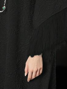 Al Najma Ladies' Solid Color Woven Jacquard Stand Collar Dress Kaftan Jalabiya Dress - Black - View 3
