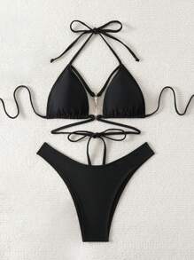 Swim SXY V 领吊带比基尼套装 夏季 - 黑色 - 查看 6