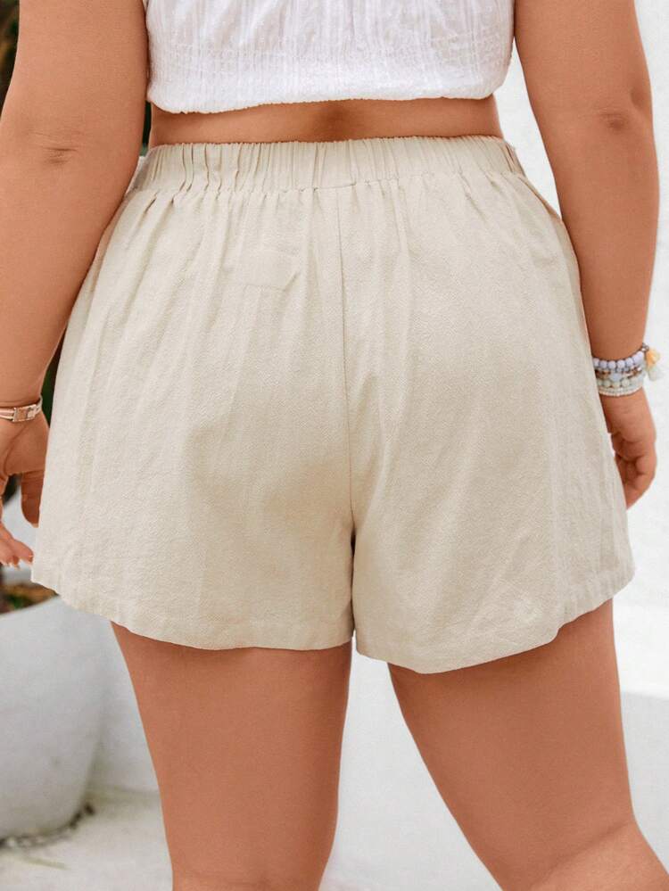 Plus Size Loose Fit Elastic Waist Drawstring Front Mid Rise Shorts For Vacation