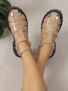 Women's Closed Toe Hollow Out Casual Wedge Heel Thick Bottom Sandals