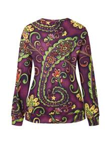 EMERY ROSE Plus Size Women's Paisley Printed Long Sleeve Sweatshirt Graduation,Back To School Outfits,Graduation,Teacher Outfits For Women,Back To School - Purple - View 2