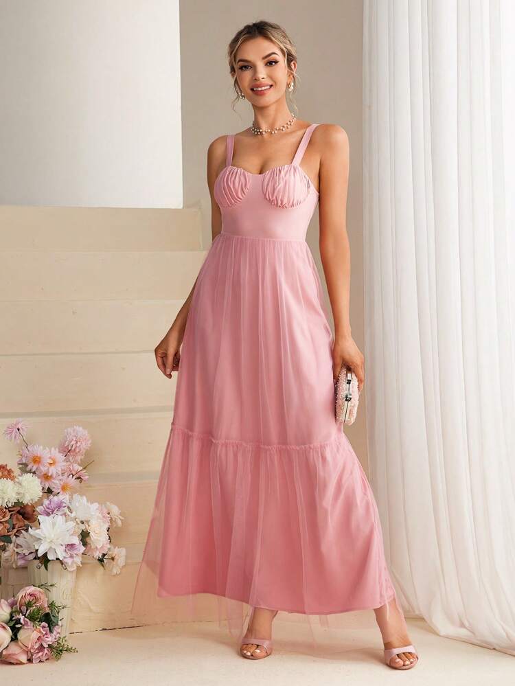 Ladies' Pleated Mesh Cami Dress