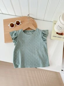 SHEIN LMoss Kids LMoss Young Girl Young Girl Holiday Leisure Spring & Summer Knitted Jacquard Short Sleeve Round Neck T-Shirt