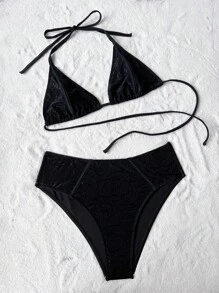Swim Lushoire Conjunto de bikini separado de tirantes para mujer, para verano y playa - Negro - Ver 6